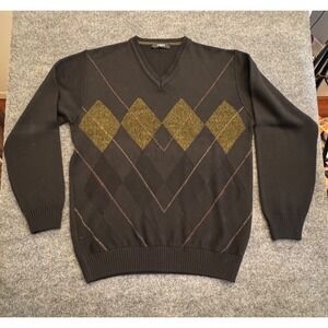 Codice Uomo Merino Wool Blend Argyle V-Neck Sweater Men's XL Classic Knit